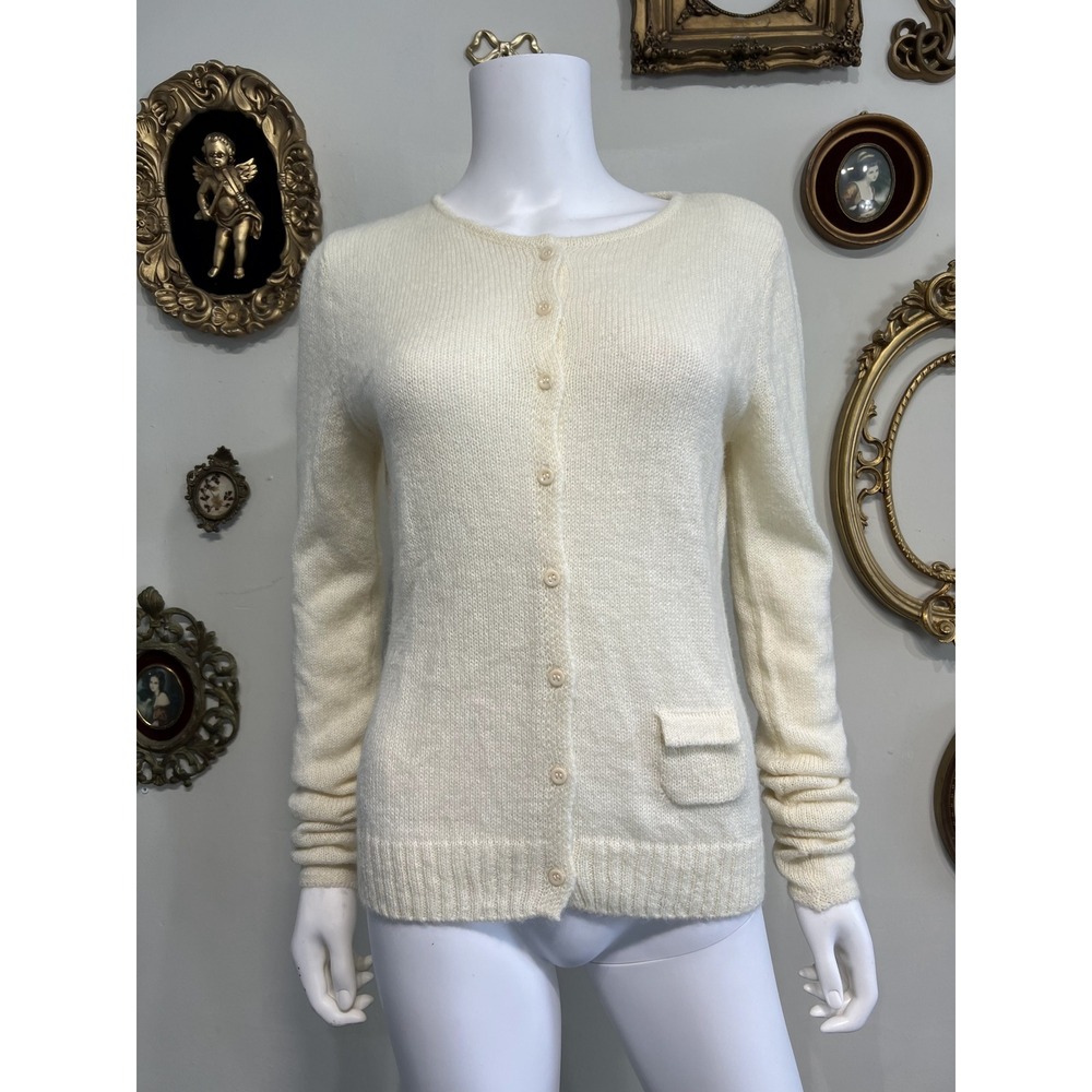 Urban Sophistication Rich Cream Fuzzy Knit Button-Down Cardigan Sweater Sz S NWT